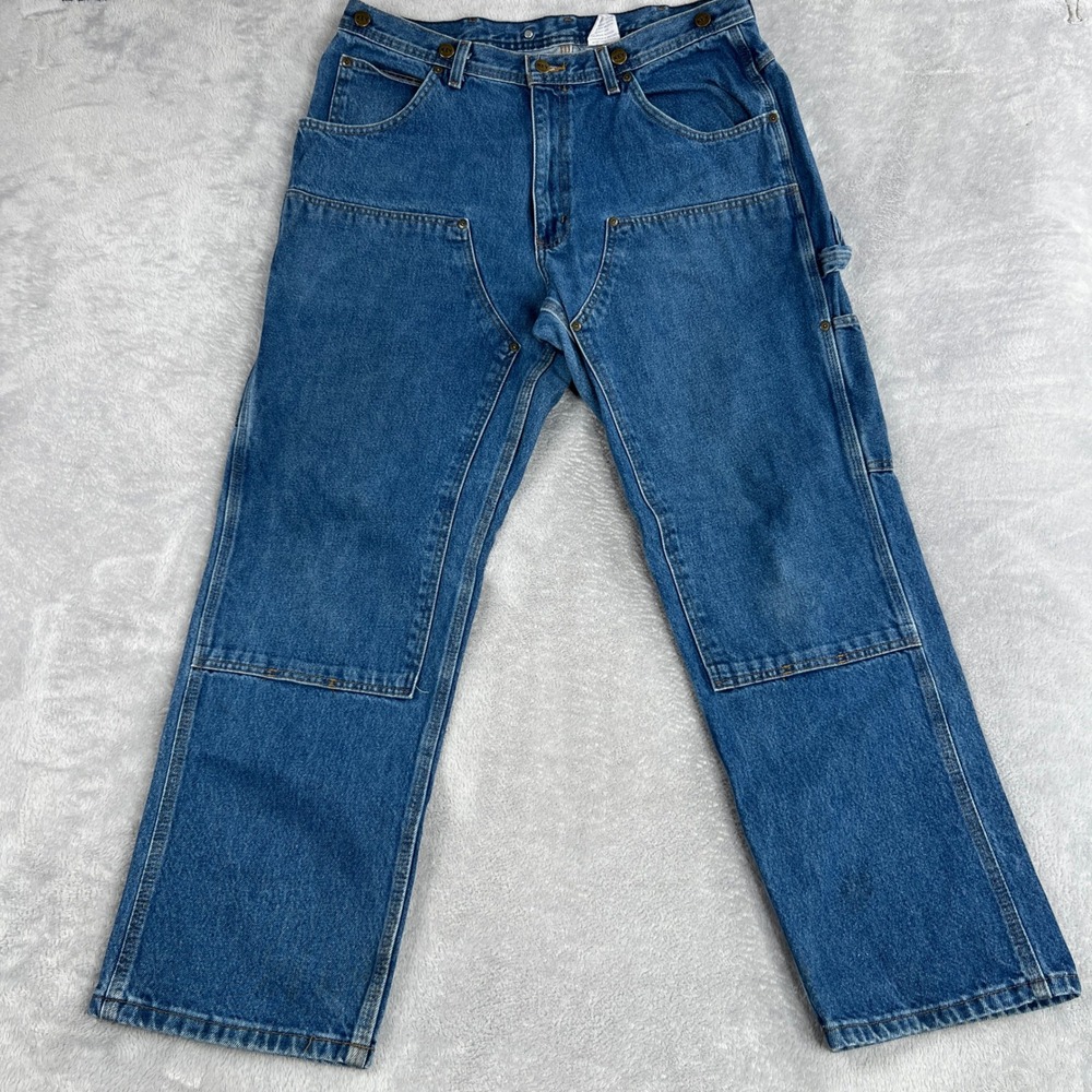Key Double Knee Carpenter Jeans 38x32 Blue Men Y2K Vintage Workwear Streetwear